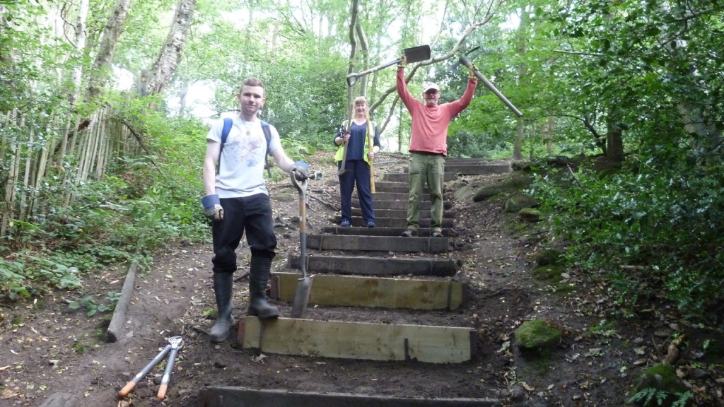 Friends of Adel Woods working on the Stairfoot Lane steps on 25th July 2021