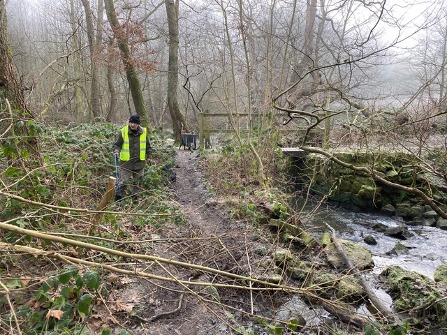 Friends of Adel Woods working on the path by Adel Beck on 21st January 2023