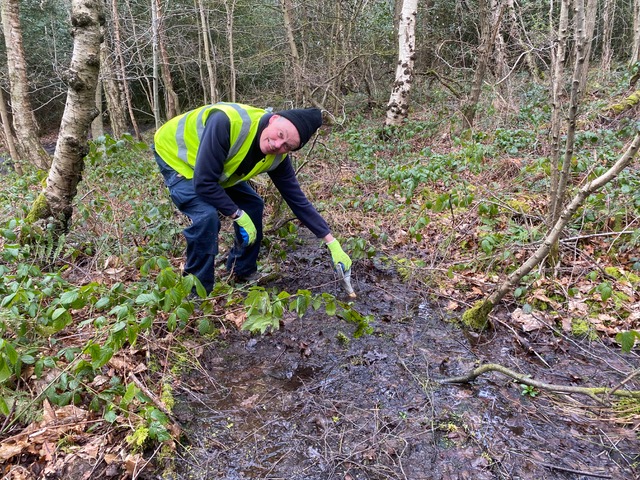 Friends of Adel Woods clearing ditches in Adel Woods on 25th March 2023