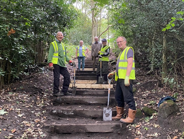 Friends of Adel Woods working on the Stairfoot Lane steps in Adel Woods on 30th September 2023