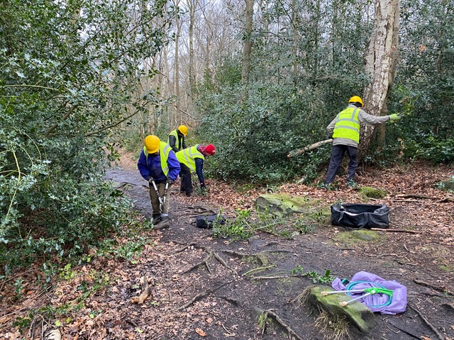 Friends of Adel Woods clearing paths and litterpicking in Adel Woods