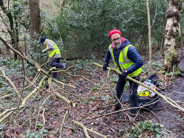 Friends of Adel Woods clearing paths and litterpicking in Adel Woods