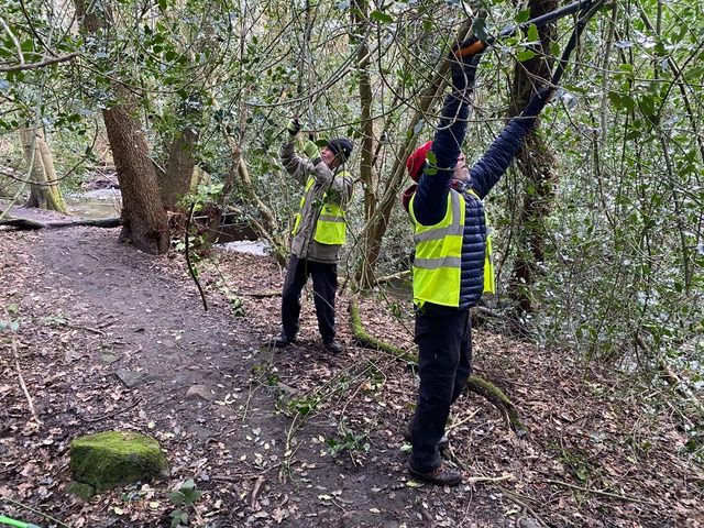 Friends of Adel Woods clearing paths and litterpicking in Adel Woods