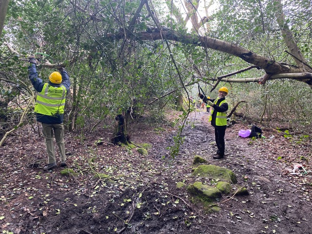 Friends of Adel Woods working on the Meanwood Valley Trail on the 16th March 2024