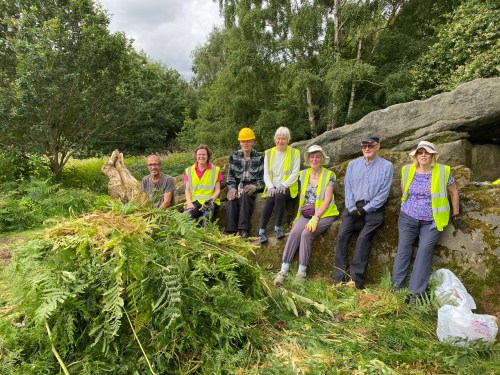 Friends of Adel Woods pulling up bracken around the Buck Stone in Alwoodley, Leeds