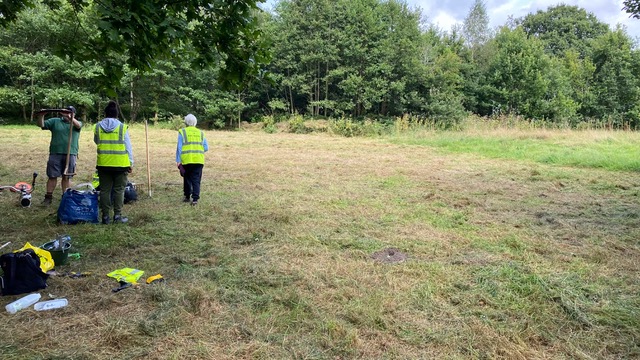 Friends of Adel Woods scything the orchid meadow in Adel Woods on the 18th August 2024