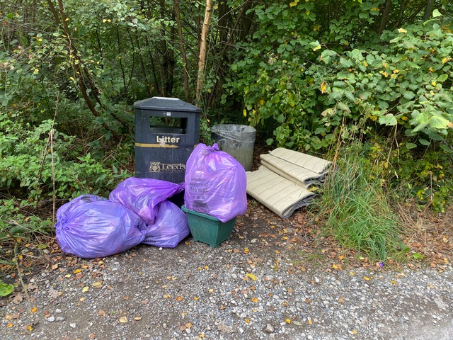 Friends of Adel Woods: Rubbish awaiting collection in the Stairfoot Lane carpark