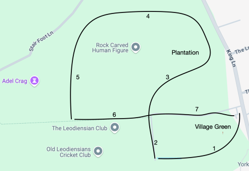 Friends of Adel Woods: route of birdsong walk on 4th May 2025