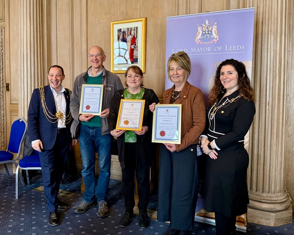 Friends of Adel Woods, Friends of Wigton Moor, Friends of Heath Nursery Woods and Cllr Dan Cohen the Lord Mayor of Leeds in the Civic Hall on the 24th March 2026
