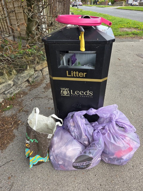 Some of the litter picked up by Friends of Adel Woods when  litterpicking in Adel Woods on the 19th April 2026 an